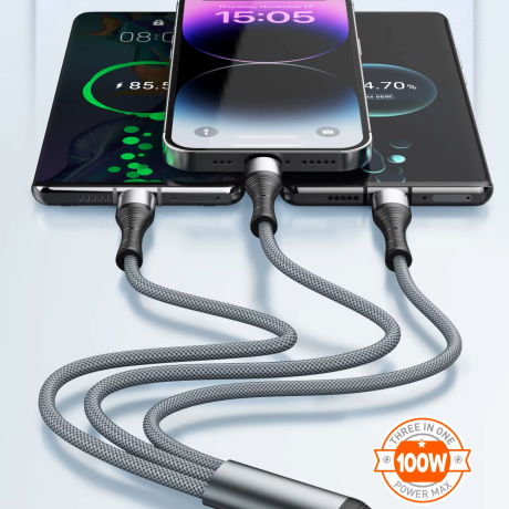 3-in-1 High-Speed 100W USB-C Charging & Data Cable