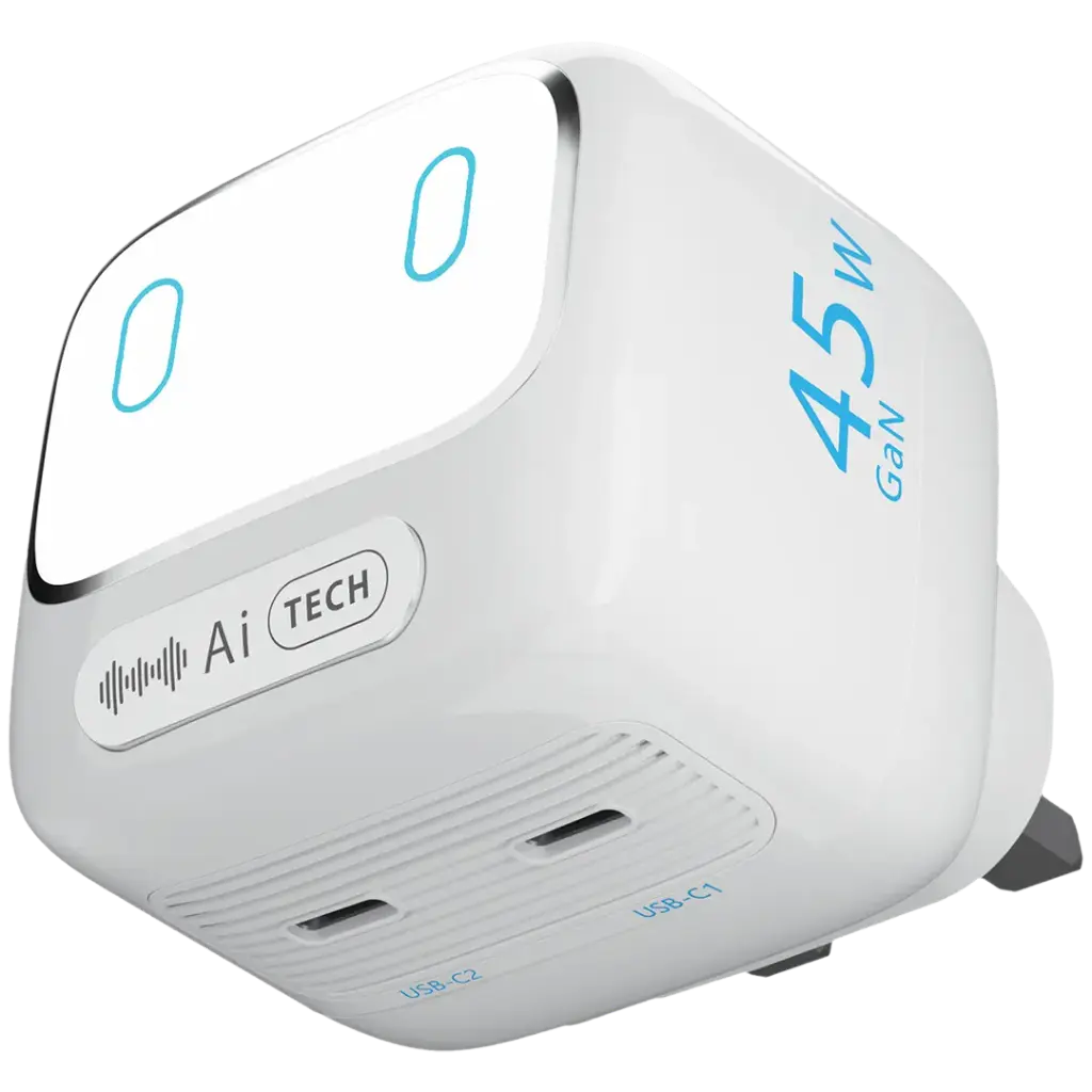 Powerology 45W AI Charger 45W with EU & UK PLUG ADAPTER - White