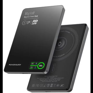 Powerology TFT Display Ultra Slim Magnetic Wireless powerbank - Black