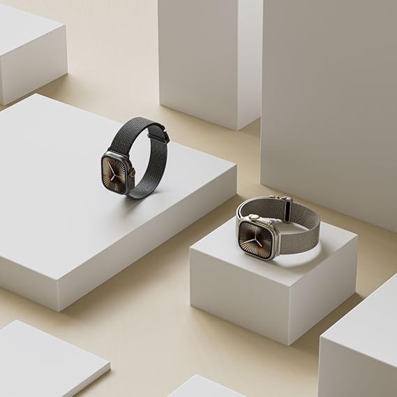 Blupebble Luxora Stainless Steel Milanese Loop Watch Band with Exquisite Woven Design for Apple Watch - Titanium