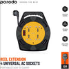 Porodo 4AC Extension Cable Reel with UK Plug (10m Wire) - Black
