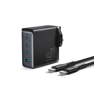 JOYROOM GaN Ultra 140W 3C1A Fast Charger-Black+240W C to C Cable 1.2m-Black