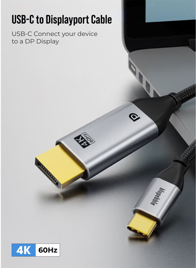 Blupebble USB TYPE C TO DisPlayPort Cable  4K/60Hz Black - Grey