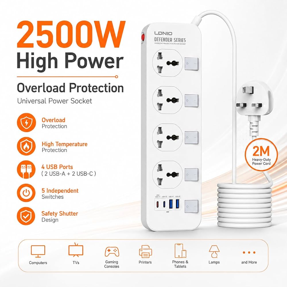 LDNIO Universal Power Socket with 4 USB Ports