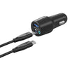 Powerology Dual Port LED Car Charger PD 20W+QC 18W with Type-C to Type-C Cable 0.9M 3A - Black