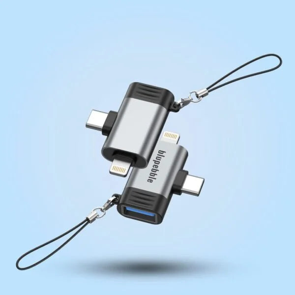 Blupebble 2 IN 1 USB-A To USB-C & Lightning  Adapter Gray