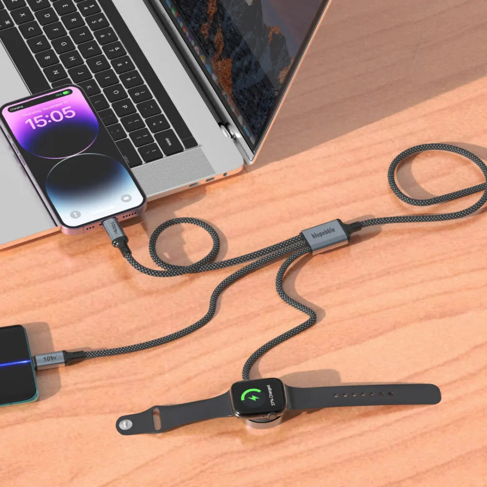 PowerFlow 4-in-1 USB-C Fast Charging Cable (USB-C / Lightning / Apple Watch) – 1.2m