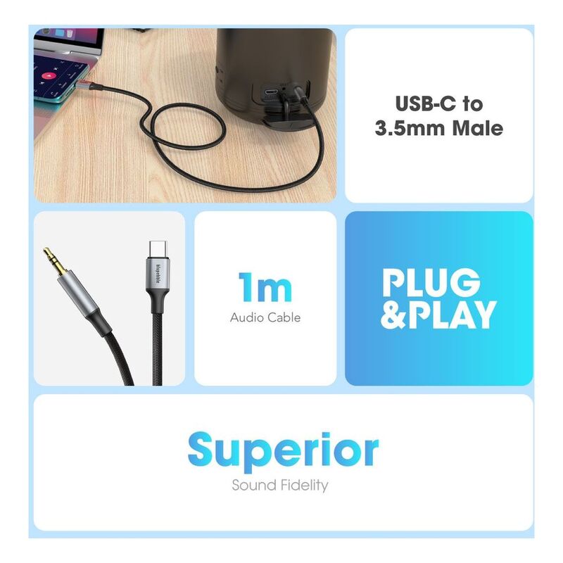 Blupebble USB-C Male To 3.5mm Male Cable - Gray