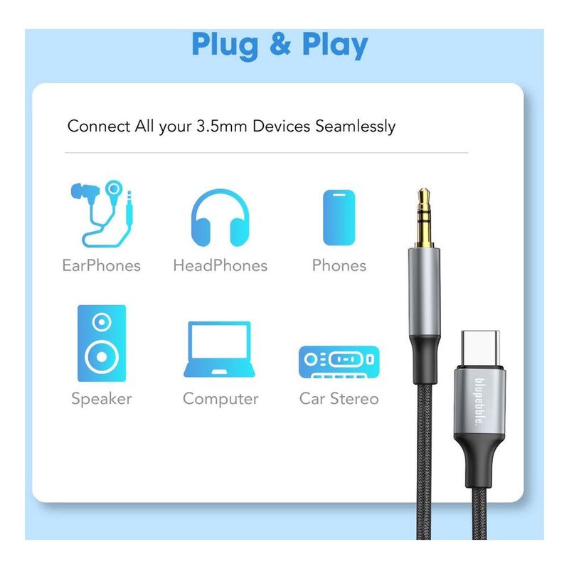 Blupebble USB-C Male To 3.5mm Male Cable - Gray