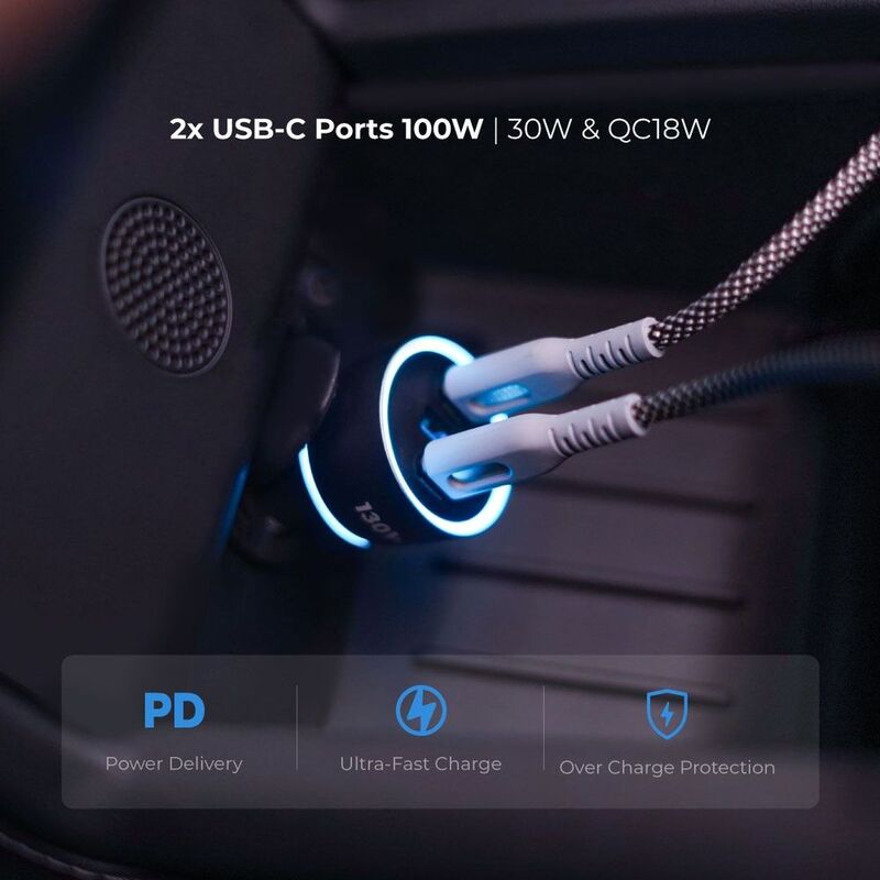 Blupebble Navi Power 130W Car Charger with 2 PD