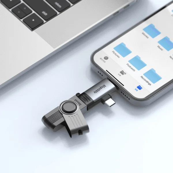 Blupebble 2 IN 1 USB-A To USB-C & Lightning  Adapter Gray