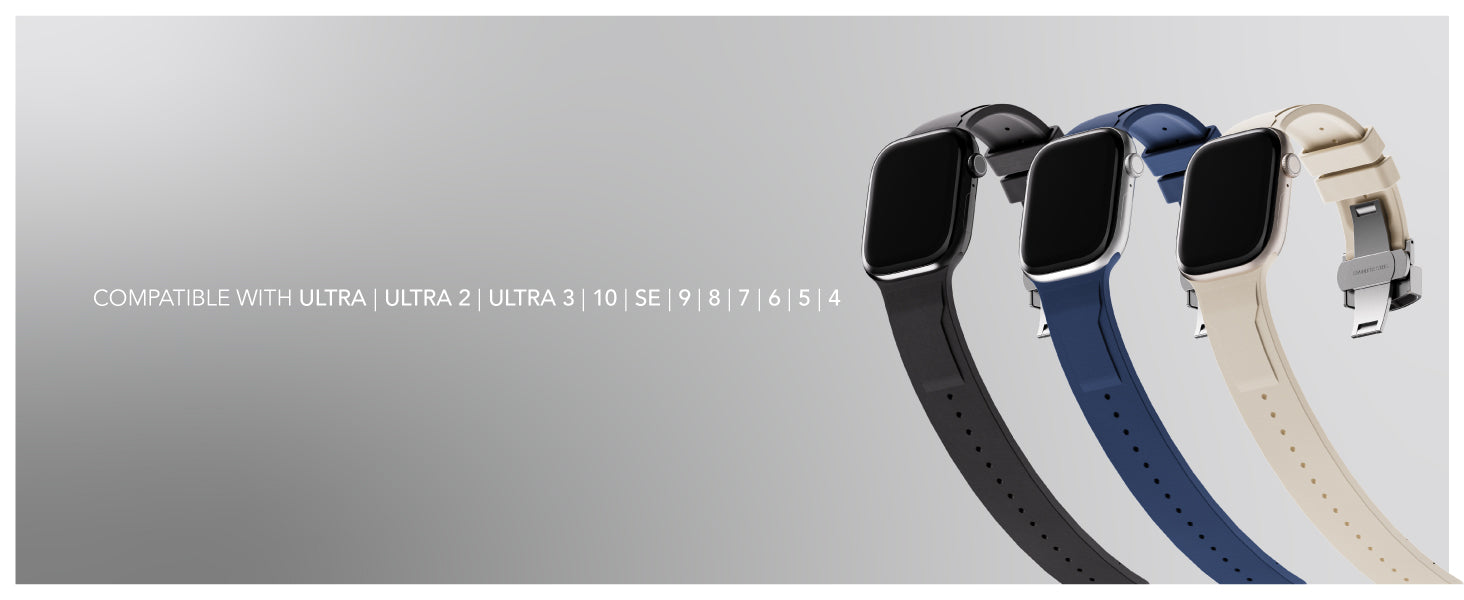 Blupebble Flexor Premium Fluoro Rubber Watch Band with Precision Steel Clasp for Apple Watch